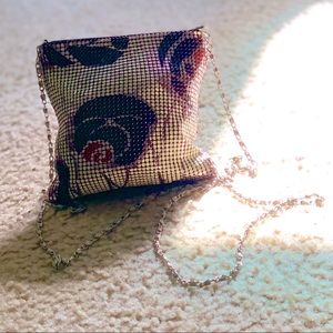 Floral beige small purse with metal chain strap